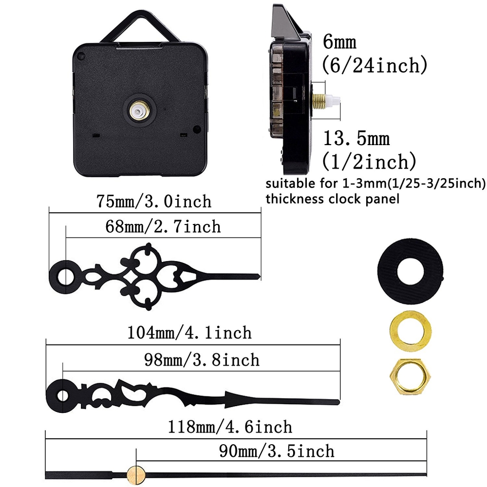 Mudder Quartz Clock Movement Mechanism DIY Repair Parts Kit, Black