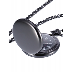 Mudder Smooth Antique Quartz Pocket Watch with Steel Chain (Black)