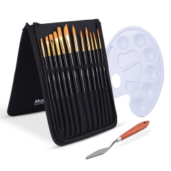 Mudder 12 Pieces Black Artist Paint Brushes Set Art Painting Supplies with Palette and Holder