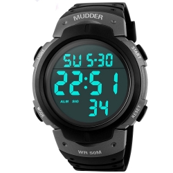 Mudder 5ATM Waterproof Digital Sports Military Multifunctional Dive Wrist Watch, Titanium
