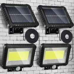 2 Pack Solar Lights Outdoor, Human Body Solar Induction Wall Lamp Waterproof 100 Led Spotlights, 16.4 ft/ 5 m Cord, Easy-to-Install Security Lights with Adjustable Solar Panel for Courtyard, Villa, Garage