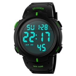 Mudder 5ATM Waterproof Digital Sports Military Multifunctional Dive Wrist Watch Green