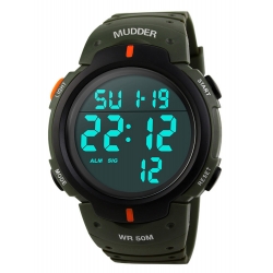 Mudder 5ATM Waterproof Digital Sports Military Multifunctional Dive Wrist Watch, Armygreen